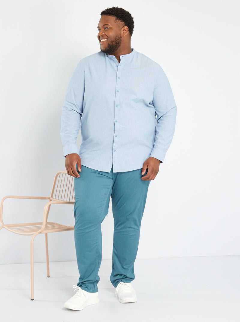 Chemise col mao à manches longues Bleu - Kiabi