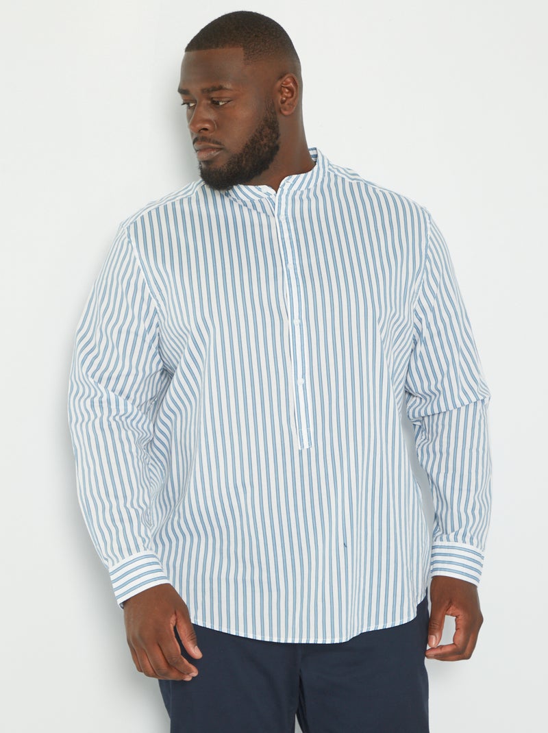 Chemise col mao à rayures Blanc/bleu - Kiabi