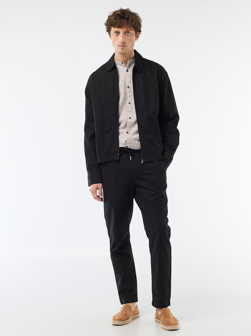 Chemise col mao avec lin Beige - Kiabi