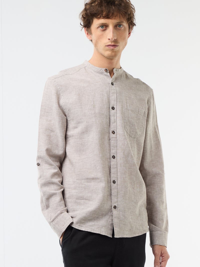 Chemise col mao avec lin Beige - Kiabi
