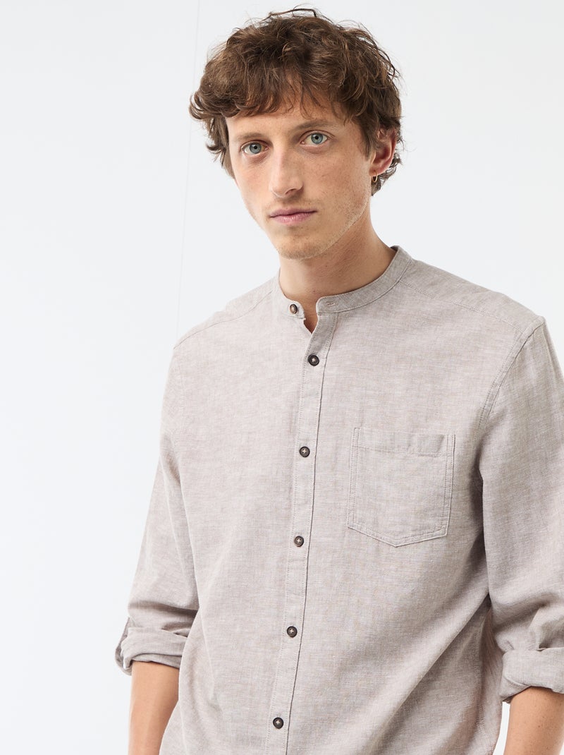 Chemise col mao avec lin Beige - Kiabi