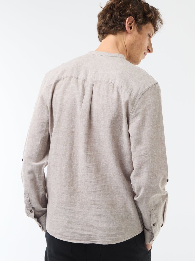 Chemise col mao avec lin Beige - Kiabi