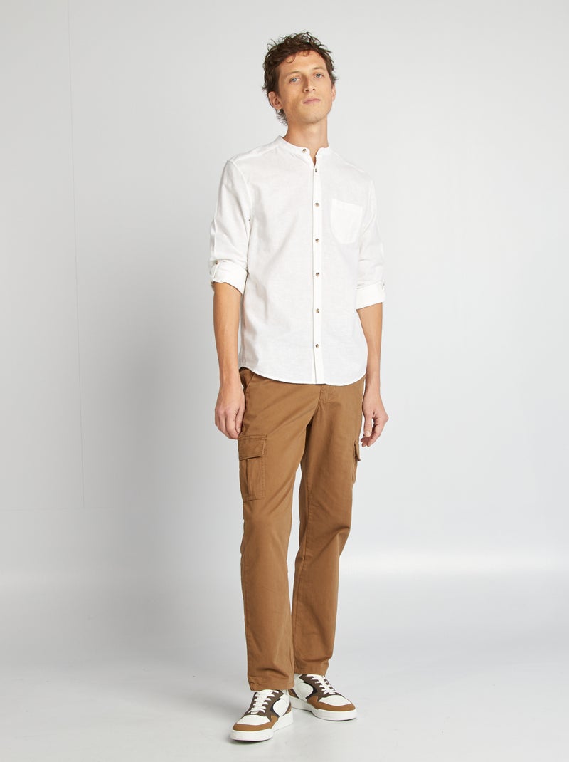 Chemise col mao avec lin Blanc - Kiabi
