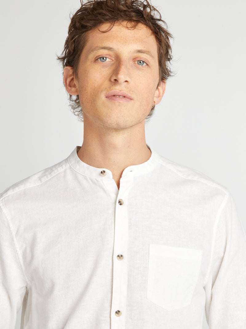Chemise col mao avec lin Blanc - Kiabi