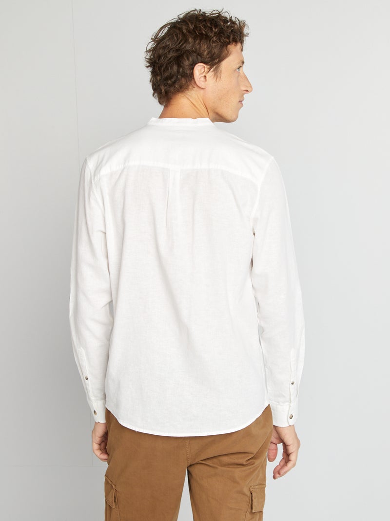 Chemise col mao avec lin Blanc - Kiabi