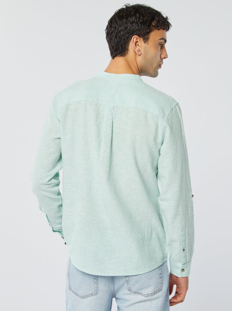 Chemise col mao avec lin Bleu clair - Kiabi