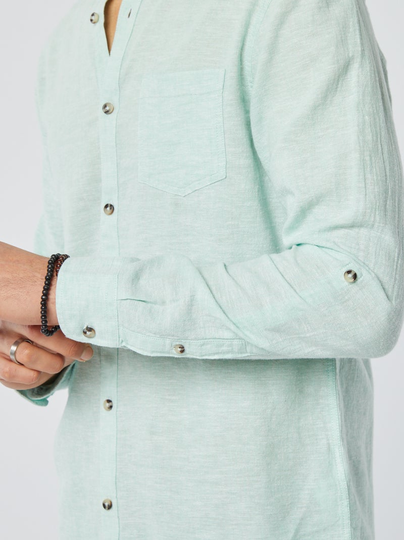 Chemise col mao avec lin Bleu clair - Kiabi