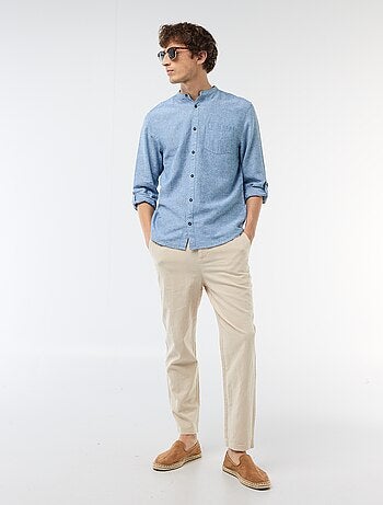 Chemise col mao avec lin
