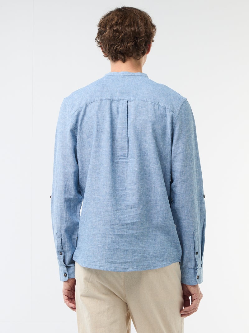 Chemise col mao avec lin Bleu - Kiabi
