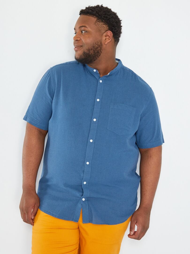 Chemise col mao avec lin bleu foncé - Kiabi