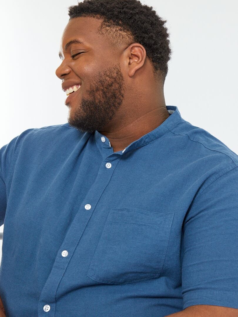 Chemise col mao avec lin bleu foncé - Kiabi