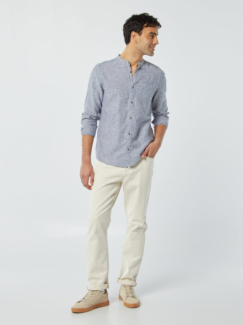 Chemise col mao avec lin Bleu grisé - Kiabi