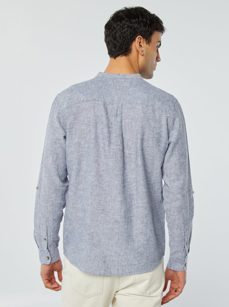 Chemise col mao avec lin Bleu grisé - Kiabi