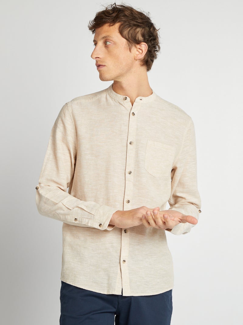 Chemise col mao avec lin Ecru - Kiabi