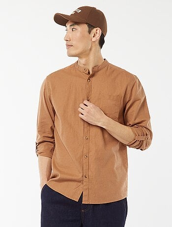 Chemise col mao avec lin