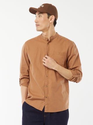 Chemise col mao avec lin