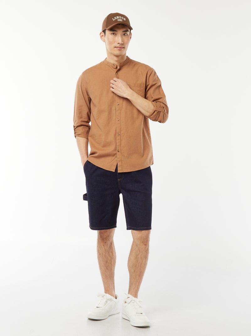 Chemise col mao avec lin Marron - Kiabi