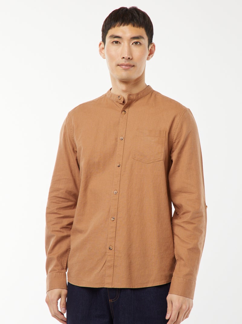Chemise col mao avec lin Marron - Kiabi
