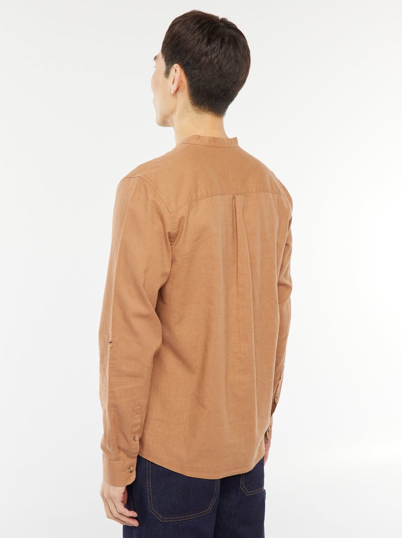 Chemise col mao avec lin Marron - Kiabi