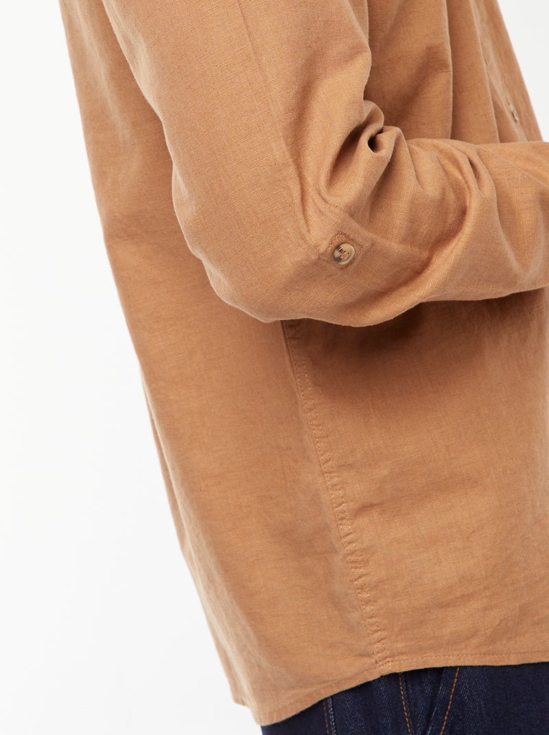 Chemise col mao avec lin Marron - Kiabi