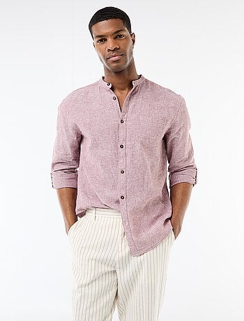 Chemise col mao avec lin