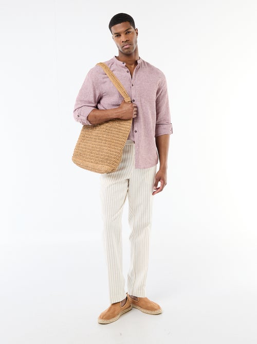 Chemise col mao avec lin - Kiabi