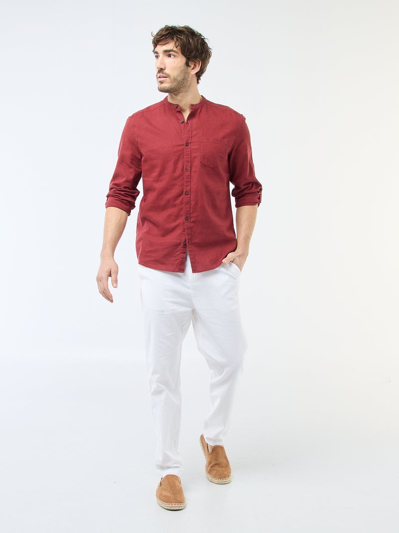 Chemise col mao avec lin Rouge - Kiabi