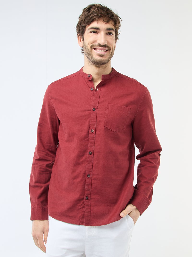 Chemise col mao avec lin Rouge - Kiabi