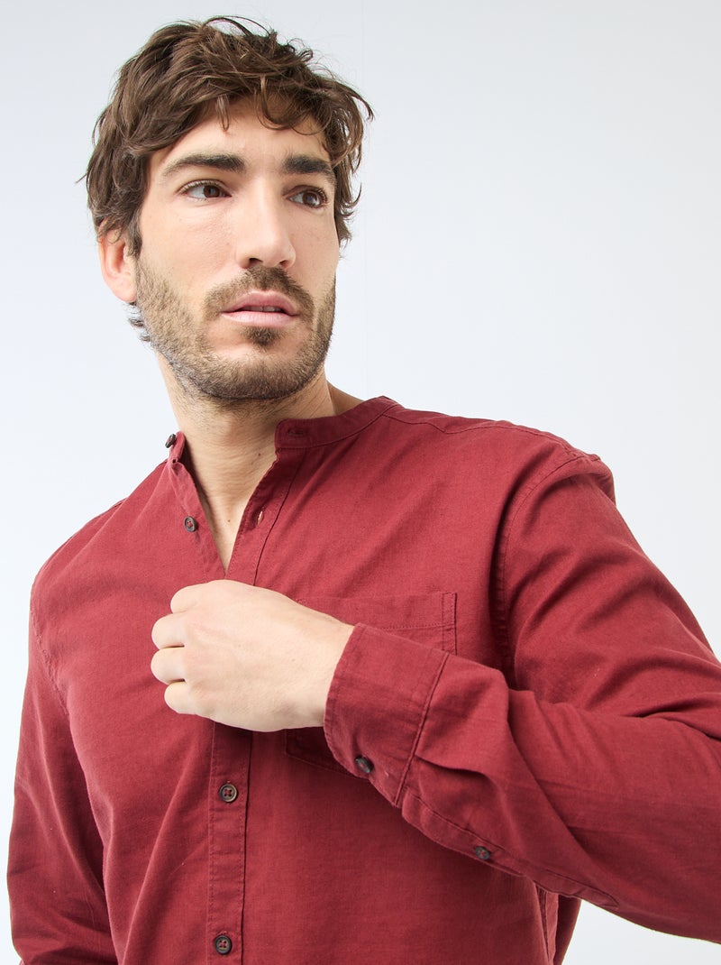Chemise col mao avec lin Rouge - Kiabi