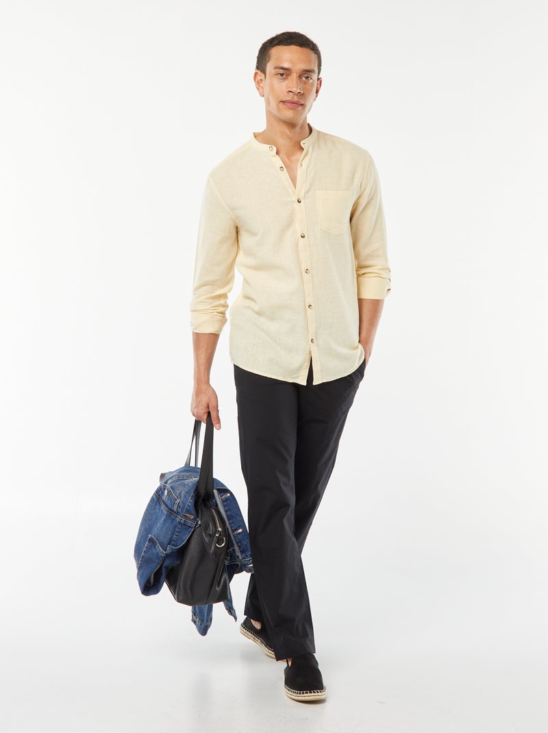 Chemise col mao avec lin Vanille - Kiabi