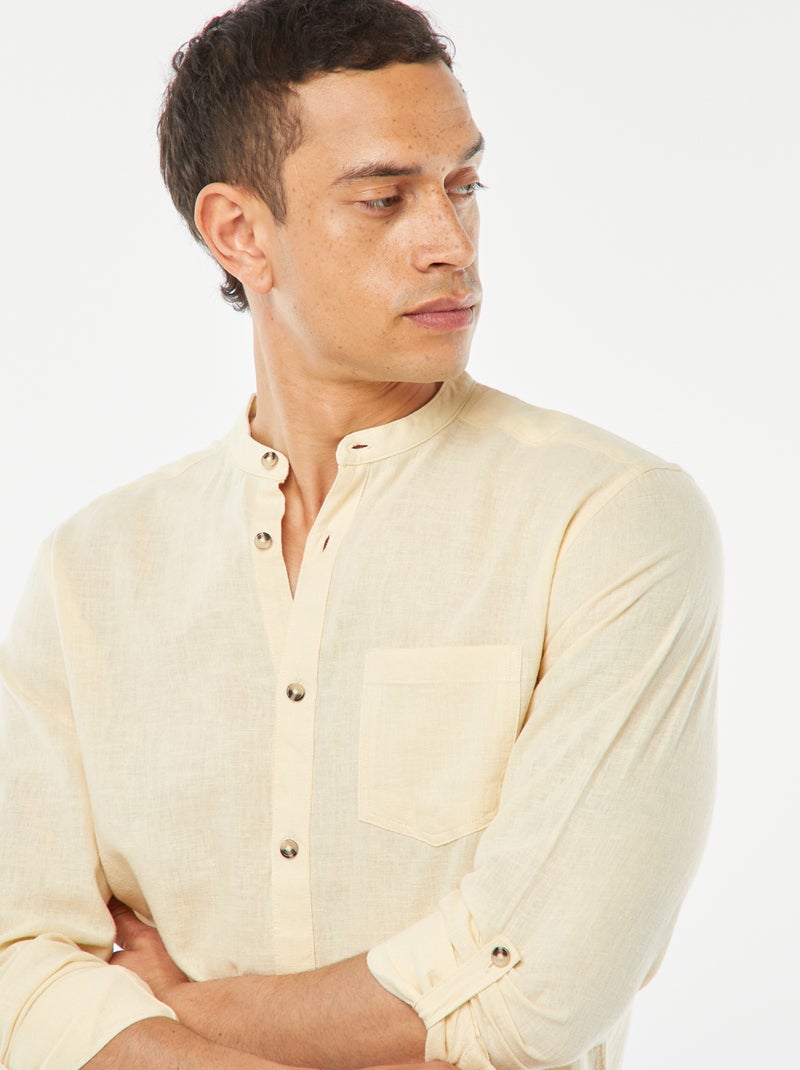 Chemise col mao avec lin Vanille - Kiabi