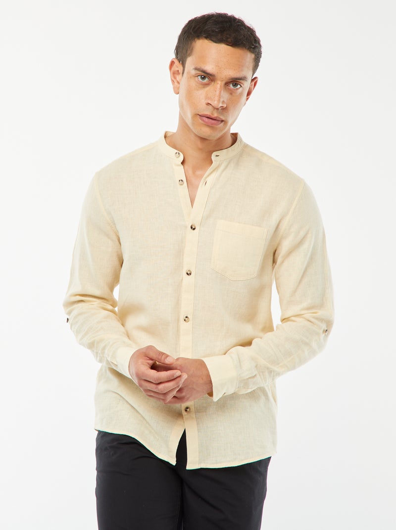 Chemise col mao avec lin Vanille - Kiabi