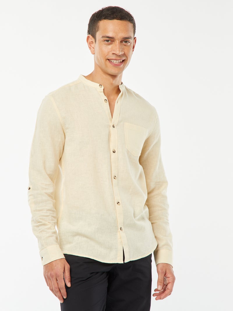 Chemise col mao avec lin Vanille - Kiabi