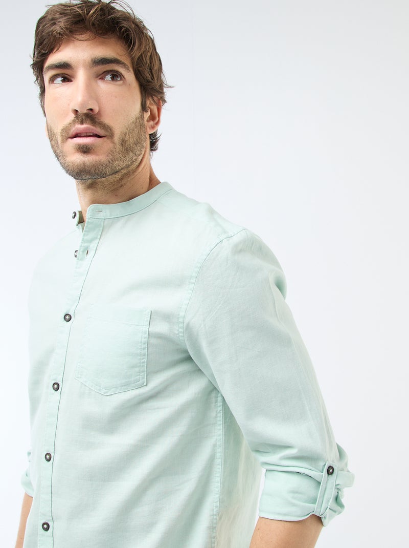 Chemise col mao avec lin Vert - Kiabi
