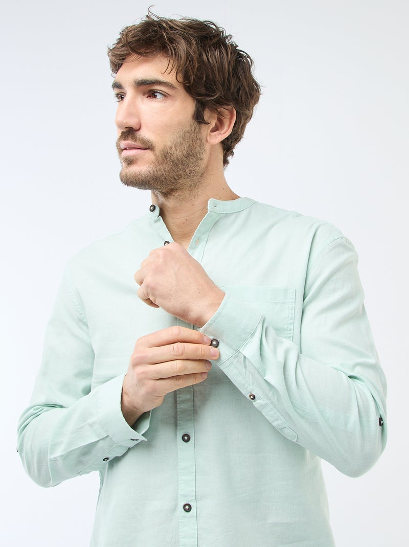 Chemise col mao avec lin Vert - Kiabi