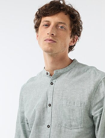 Chemise col mao avec lin