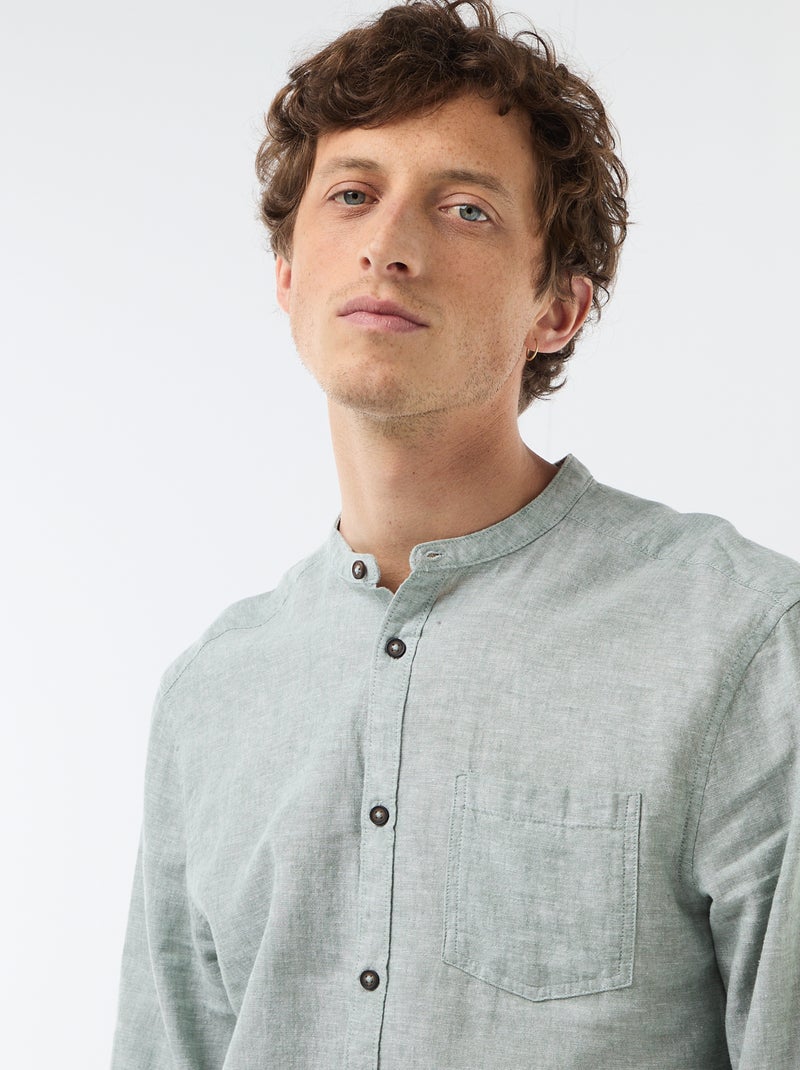 Chemise col mao avec lin Vert - Kiabi