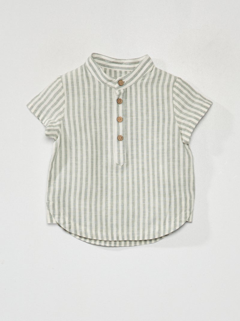 Chemise col mao Blanc/vert - Kiabi