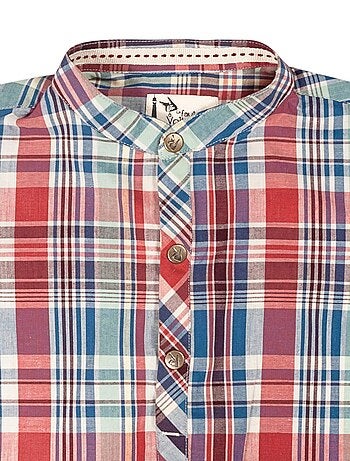 Chemise Col Mao Carreaux Bordeaux LIVERPOOL - 'LA FAUTE A VOLTAIRE'
