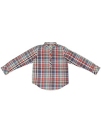 Chemise Col Mao Carreaux Bordeaux LIVERPOOL - 'LA FAUTE A VOLTAIRE'