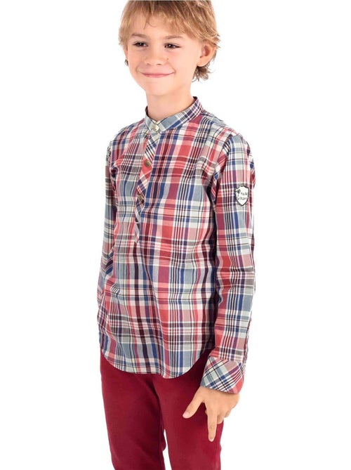 Chemise Col Mao   Carreaux Bordeaux  LIVERPOOL - 'LA FAUTE A VOLTAIRE' - Kiabi