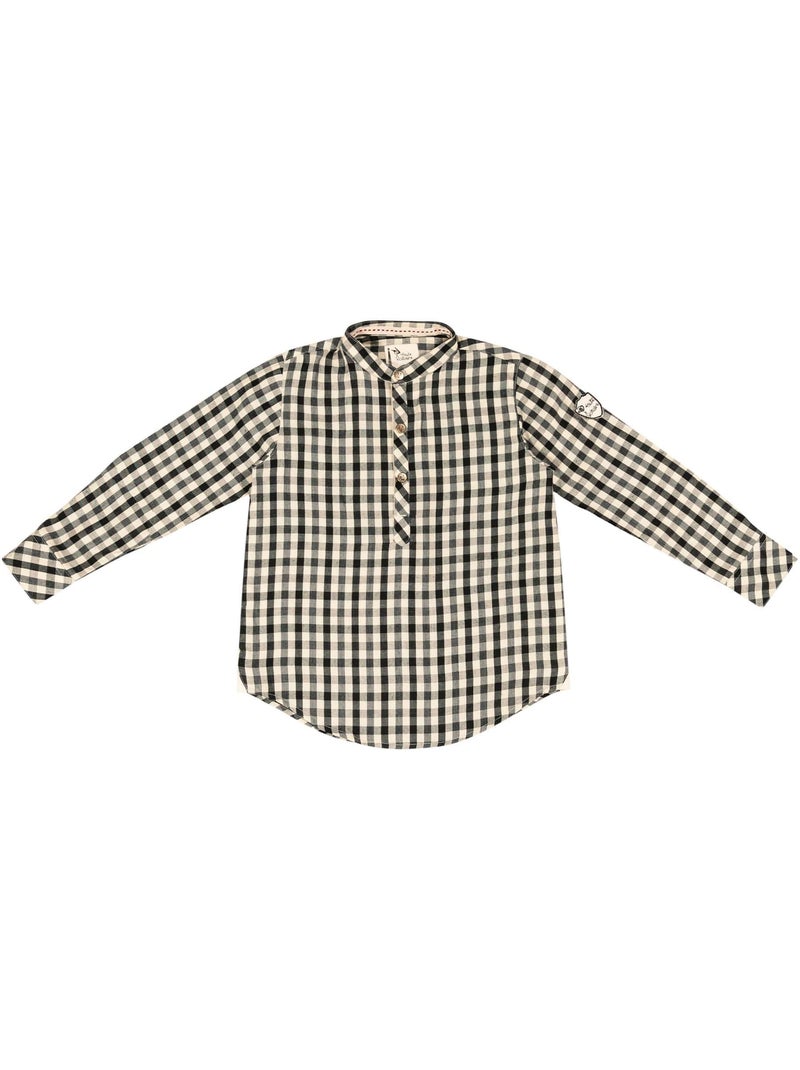 Chemise Col Mao   Carreaux    LIVERPOOL - La Faute à Voltaire Noir Beige - Kiabi