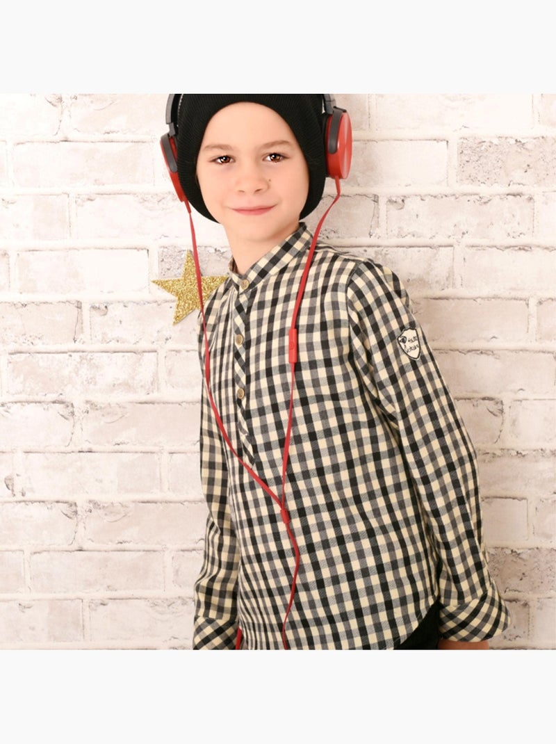 Chemise Col Mao   Carreaux    LIVERPOOL - La Faute à Voltaire Noir Beige - Kiabi