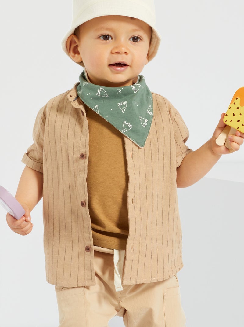 Chemise col mao en lin beige - Kiabi