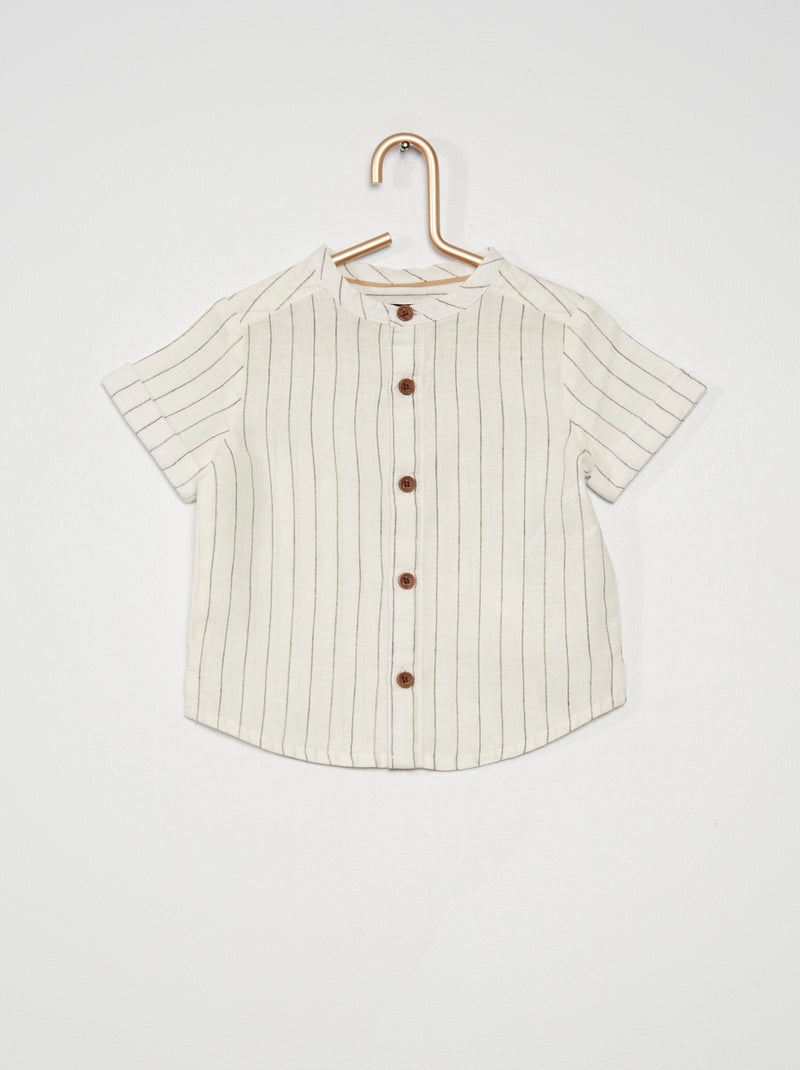 Chemise col mao en lin blanc - Kiabi