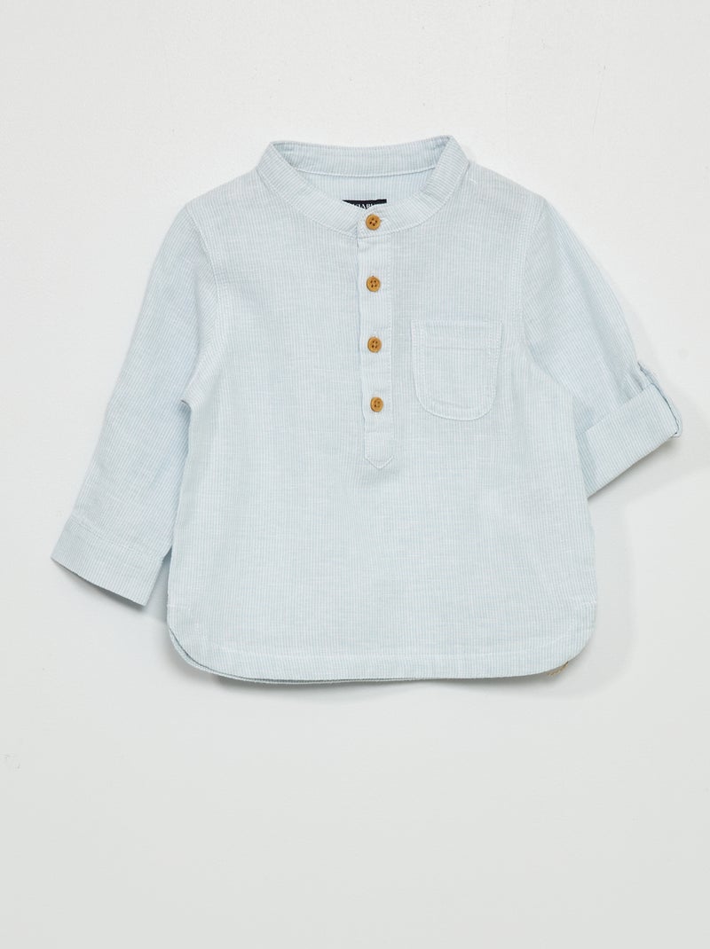 Chemise Poche Poitrine Chemise Col Mao Garçon Vertbaudet - Coton/lin, Manches Retroussables, Blanc, Taille 8 Ans
