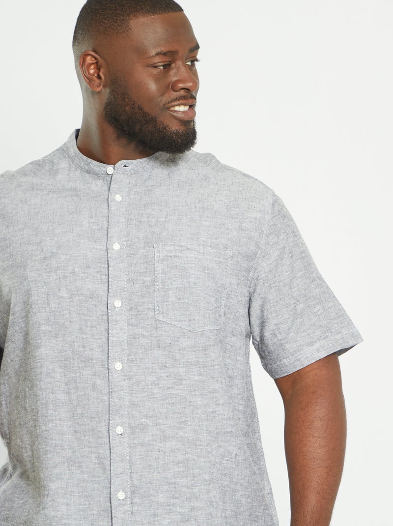 Chemise col mao en lin noir - Kiabi