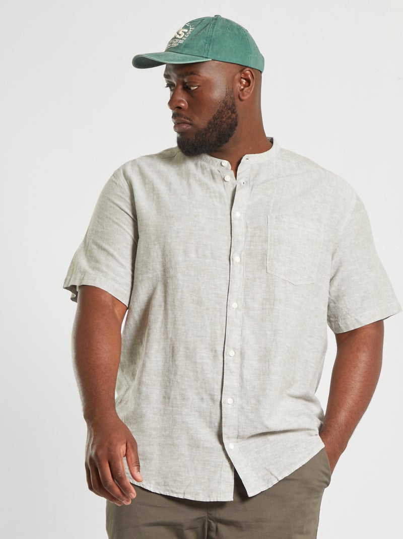 Chemise col mao en lin Vert - Kiabi