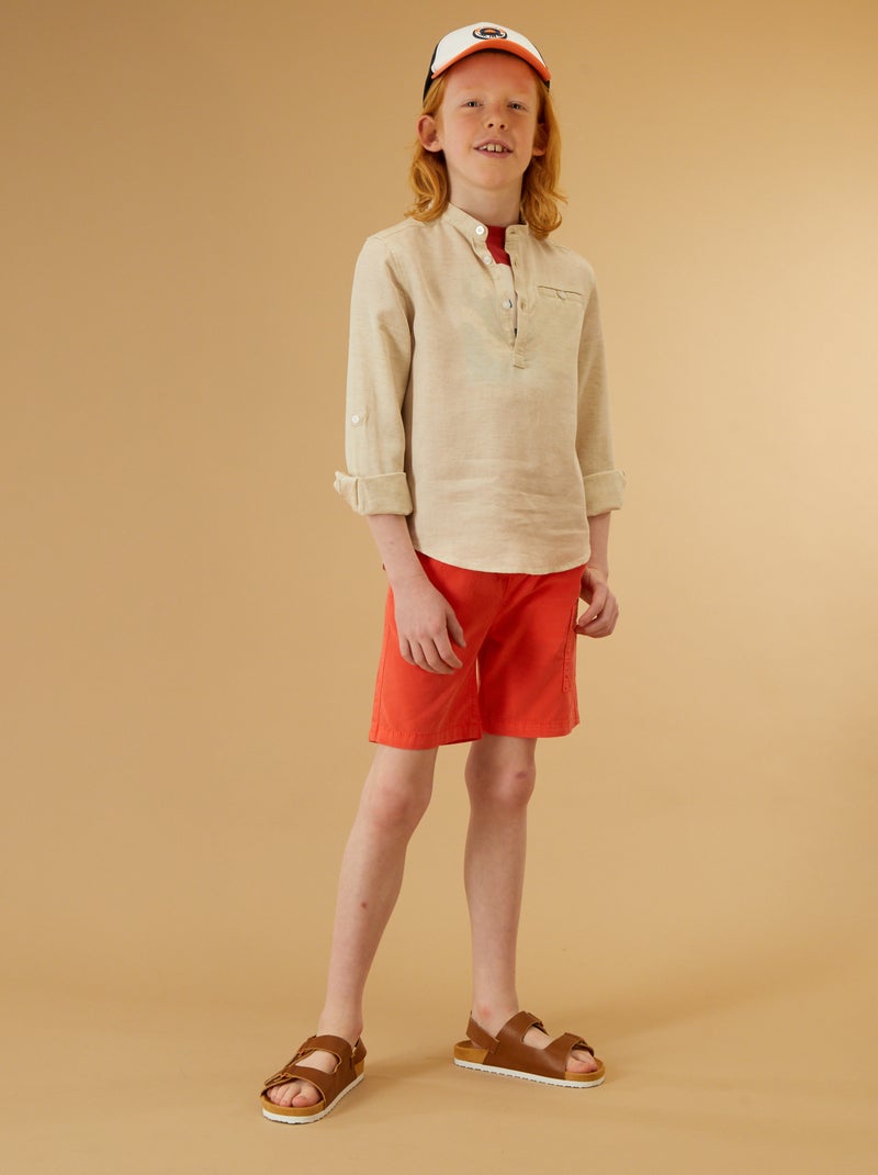 Chemise col mao en lyocell avec lin beige - Kiabi