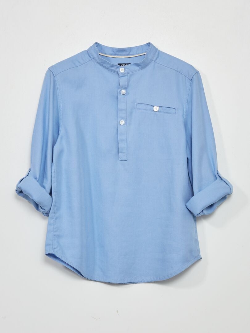 Chemise col mao en lyocell avec lin Bleu - Kiabi